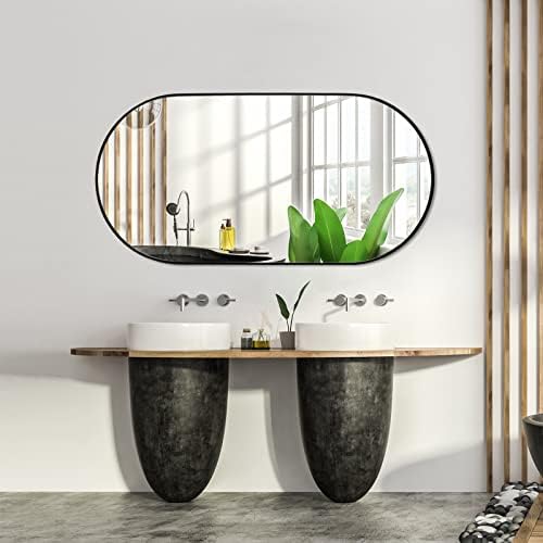 Muzilife Oval Wall Mirror Black 20x40 with Metal Frame