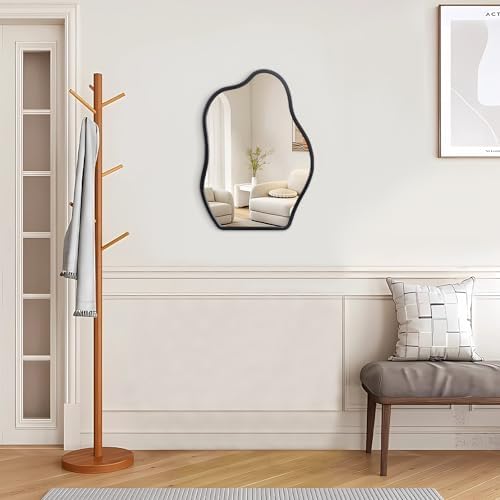 Lzuso Asymmetrical Wood Frame Mirror Oval Unique Modern Decor
