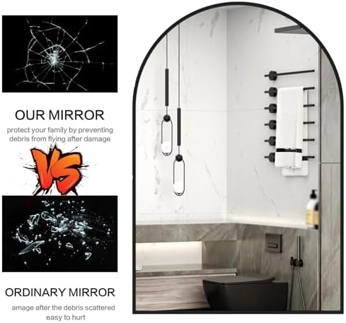 TZUFA Arched Bathroom Mirror with Metal Frame Black 40x60CM