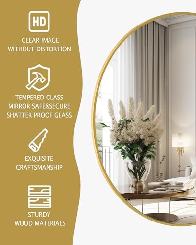 Gold Round Mirror 24 Inch Bathroom Vanity Wall Mirror