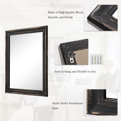 Rustic Wood Framed Wall Mirror 16x12 Inch