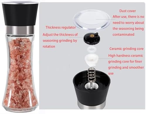 GZLT Salt Pepper Grinder Set with Dust Cover and Ceramic Mill
