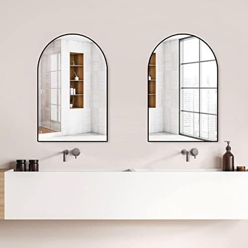 Arched Wall Mirror with Black Metal Frame 20x30 Inches