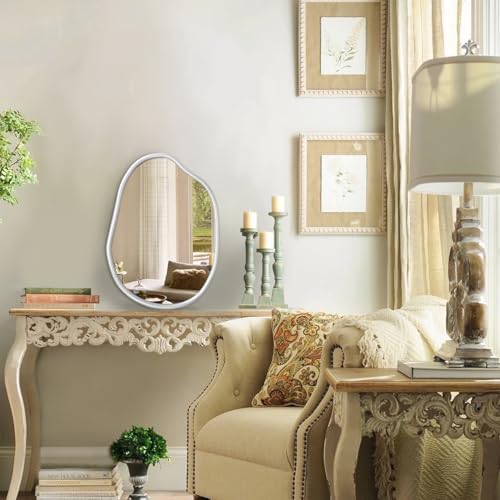 Modern Irregular Wall Mirror with Wood Frame