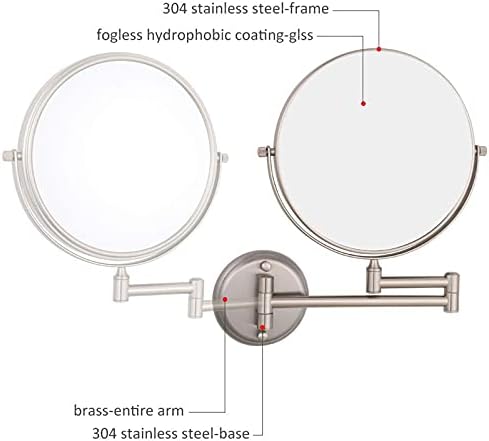 KEYQEEN Wall Mounted Double Sided Mirror 8 Inch 5X Magnifying
