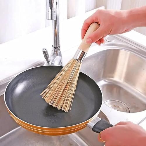 XINNAI Bamboo Brush with Long Handle for Kitchen Cleaning