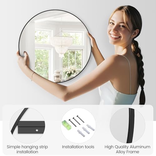IDEALHOUSE 18 Inch Black Round Wall Mirror
