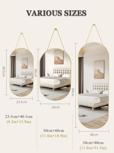 Full Body Mirror with Braided Hanging Rope Black
