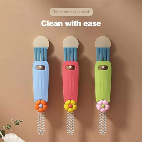 3PCS 3 in 1 Cup Lid Cleaning Brush Set Pink 1