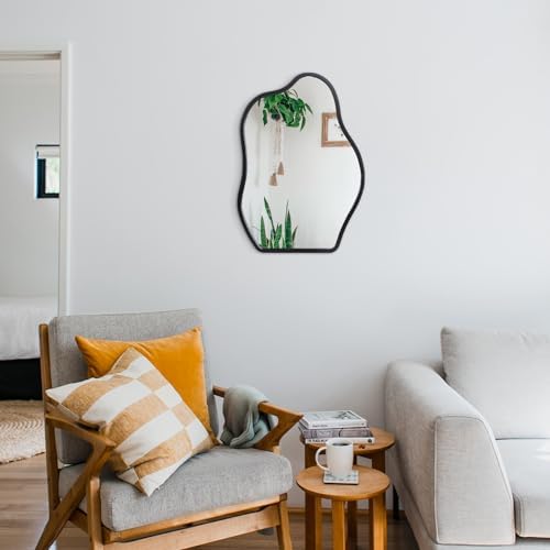 Lzuso Asymmetrical Wood Frame Mirror Oval Unique Modern Decor