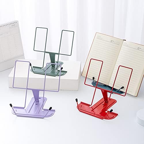Folding Cookbook Holder Stand with Adjustable Page Clips Purple