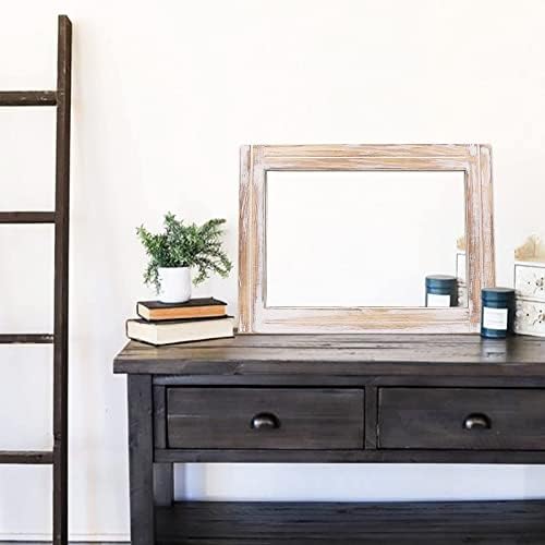 Rustic Small Wall Mirror with Whitewashed Wood Frame