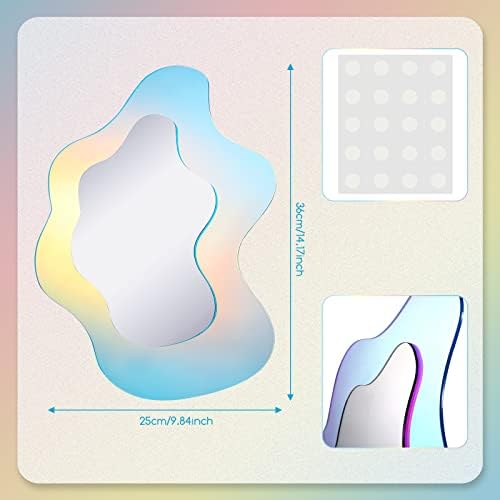 Qunclay Wavy Rainbow Acrylic Mirror with Wooden Base