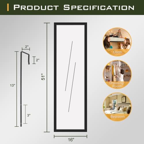 NicBex Full Length Door Mirror 51x16 Black