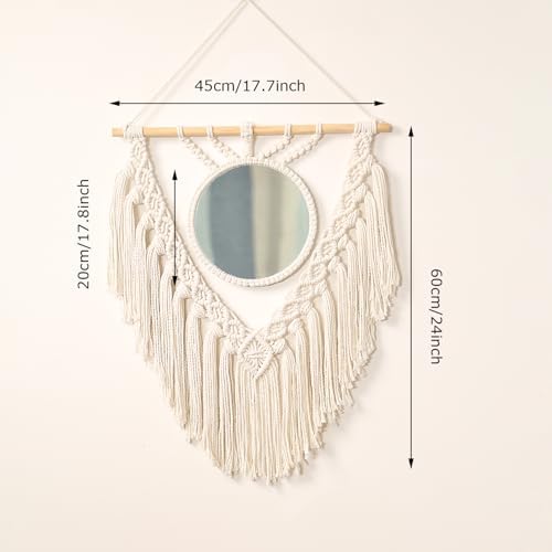 Boho Round Wall Mirror with Macrame Hanging 1
