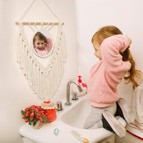 Boho Round Wall Mirror with Macrame Hanging 1