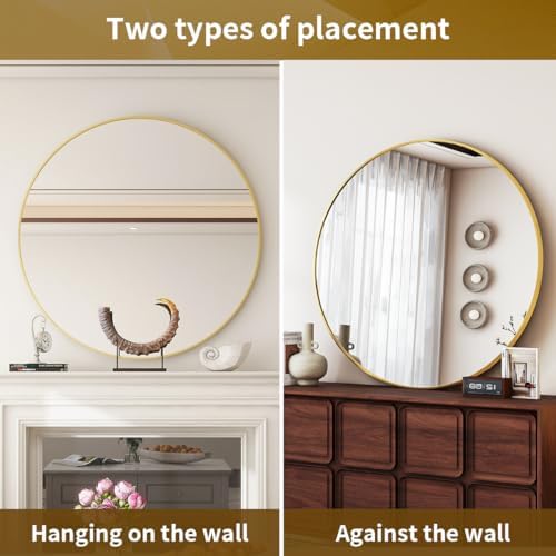 VETROVUE 20 Inch Gold Round Mirror with Metal Frame