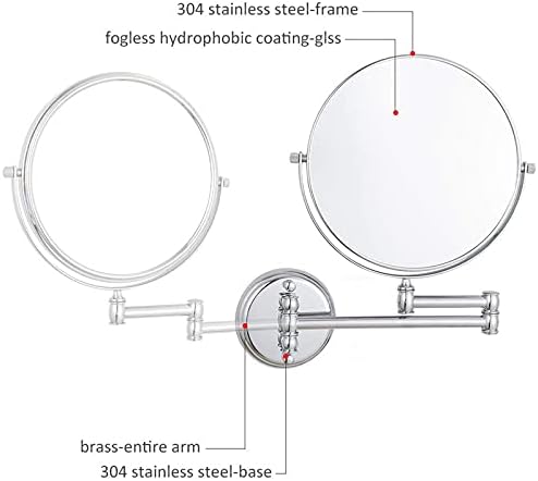 KEYQEEN Wall Mounted Double Sided Mirror with 10X Magnification
