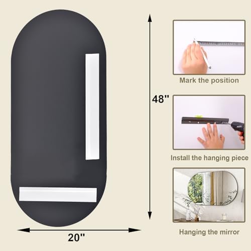 WISSMIELS Oval Frameless Bathroom Mirror - 20x48 Inch Wall Mounted Tempered Glass