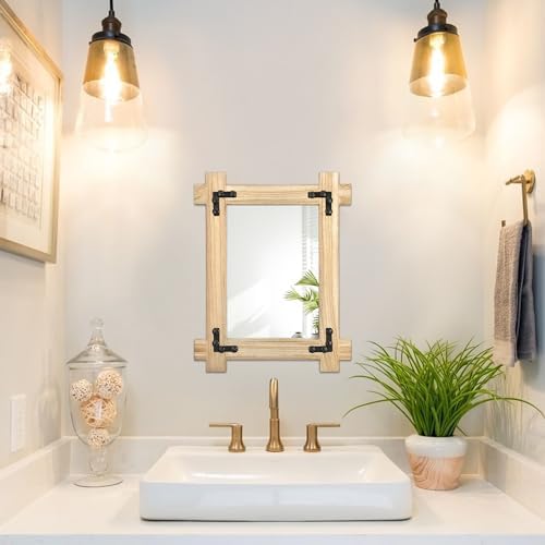 Lzuso Wood Framed Wall Mirror 16x12 Inch Farmhouse Style