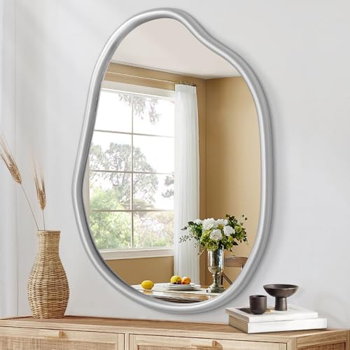 Modern Irregular Wall Mirror with Wood Frame