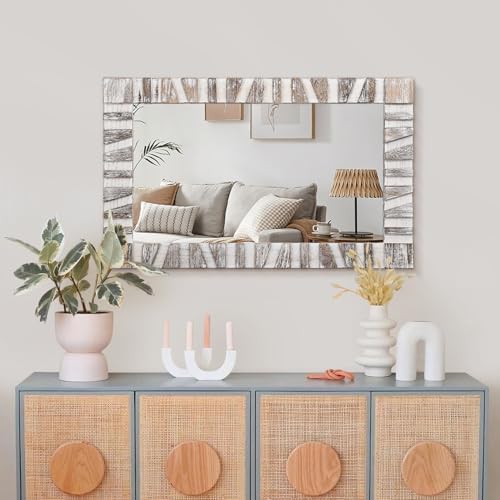 Rustic Wooden Frame Mirror 26x18 for Bathroom Bedroom Living Room