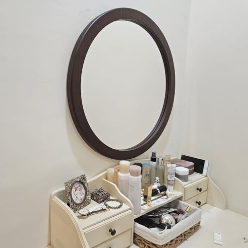 NOIRDA 30cm Round Wall Mirror with Solid Wood Frame