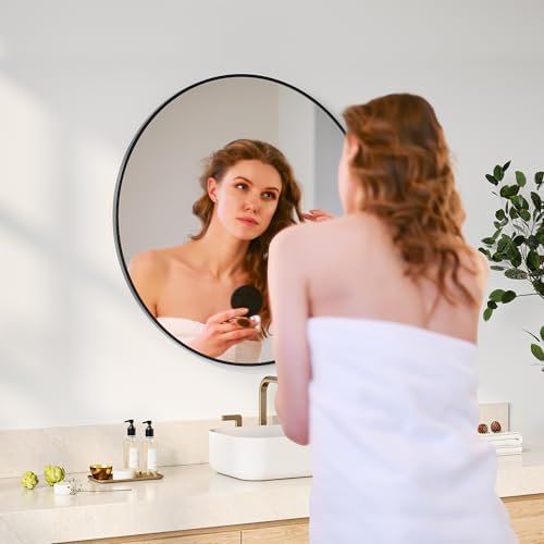 IDEALHOUSE 18 Inch Black Round Wall Mirror