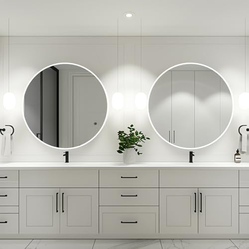 White Round Wall Mirror 20 Inch with Metal Frame
