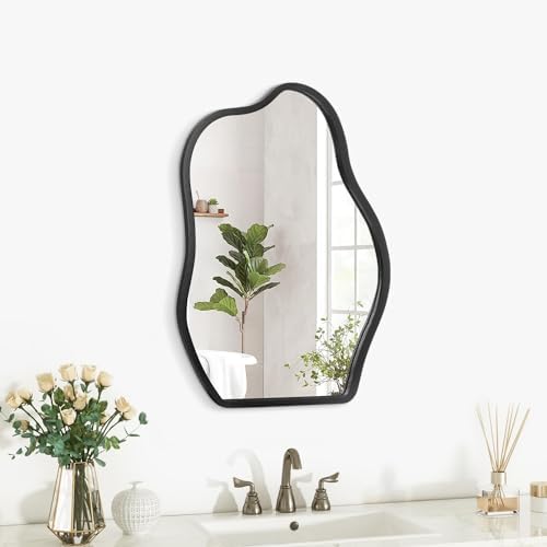 Lzuso Asymmetrical Wood Frame Mirror Oval Unique Modern Decor