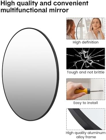 IDEALHOUSE 24 Inch Black Round Mirror