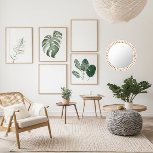 Boho 12 Inch Round Wooden Bead Hanging Mirror