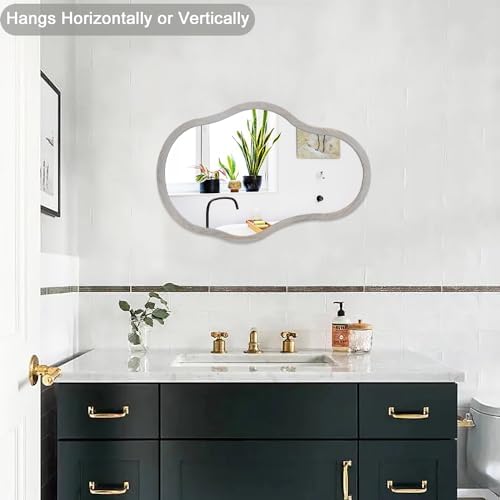 Lzuso Irregular Wavy Wall Mirror with Gray Wooden Frame 1