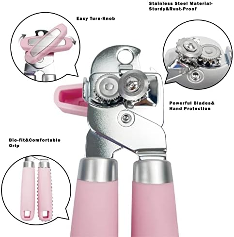 Uyauld Manual Can Opener with Bottle Opener and Silicone Lid Covers - Pink