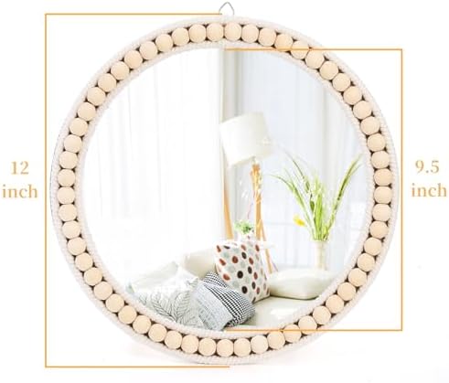 Boho 12 Inch Round Wooden Bead Hanging Mirror