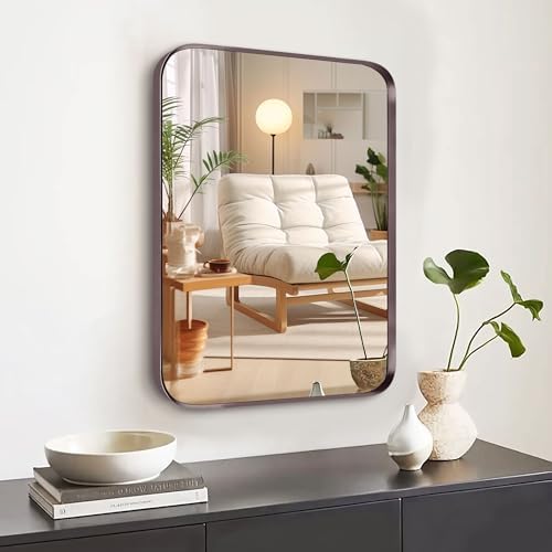 12x16 Inch Dark Bronze Wall Mirror with Brushed Titanium Frame