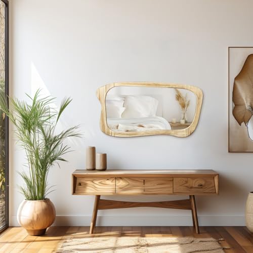AAZZKANG Asymmetrical Wall Mirror 28x16 Rustic Design