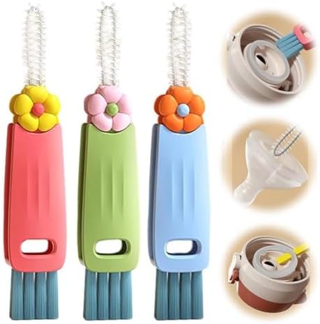 3PCS 3 in 1 Cup Lid Cleaning Brush Set Pink 1