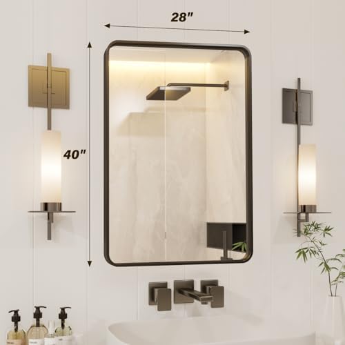GarveeHome 40x28 Black Metal Frame Bathroom Mirror