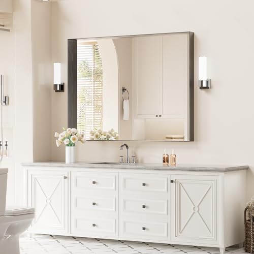 Koonmi 30x40 Inch Black Metal Bathroom Mirror with Tempered Glass