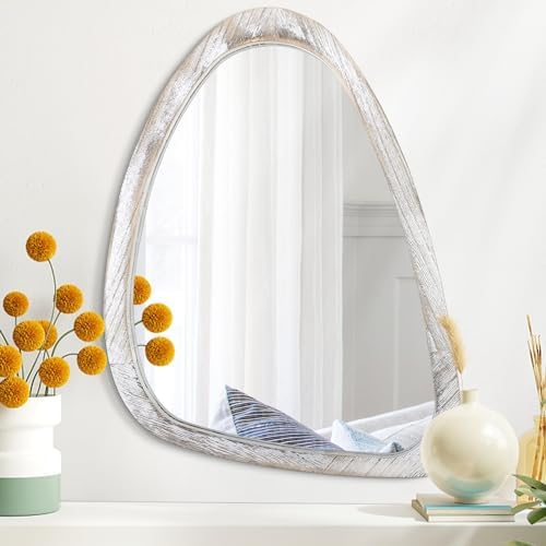 Asymmetrical Wood Oval Mirror for Wall Decor