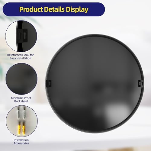 20 Round Bathroom Mirror with Black Metal Frame