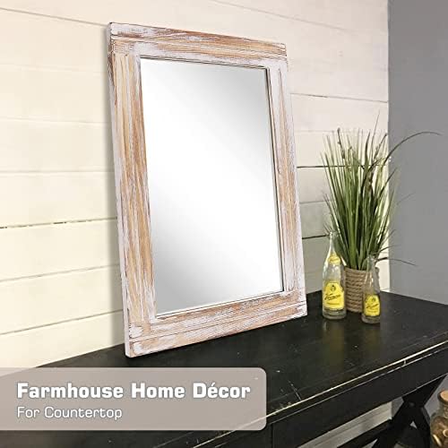 Rustic Small Wall Mirror with Whitewashed Wood Frame
