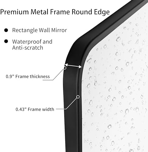 LEDLUX 27x40 Wall Mirror Matte Black Metal Bathroom Mirror