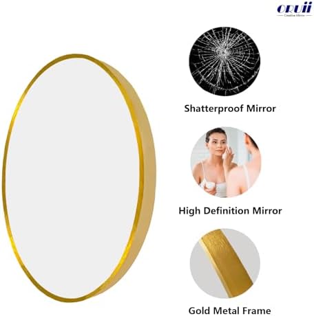 20 Inch Gold Round Shatterproof Mirror