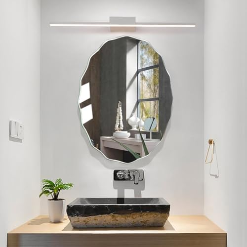 TZUFA Frameless Oval Bathroom Mirror Wavy Beveled 42x53cm