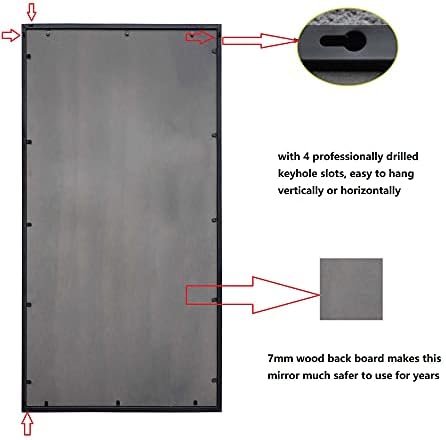 PARISLOFT Rectangular Farmhouse Tall Wall Mirror 48 Inches Black