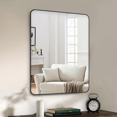 Black Rectangle 30x40 Inch Wall Mirror with Wood Frame