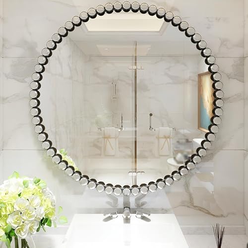 TZUFA Round Mirror with Diamond Metal Frame