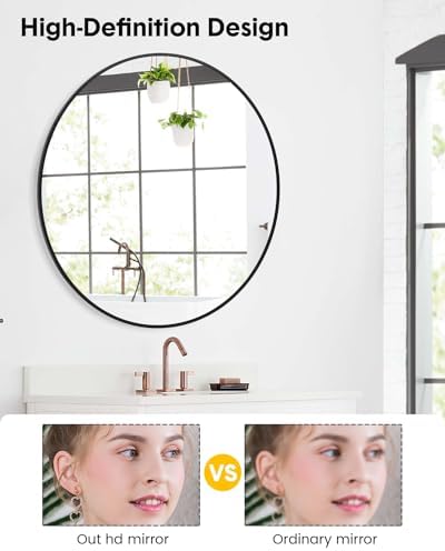 IDEALHOUSE 20 Inch Round Mirror with Matte Black Frame